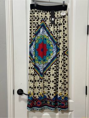 Cream and Black Printed Maxi Skirt W 14-17”, L 42” NWT